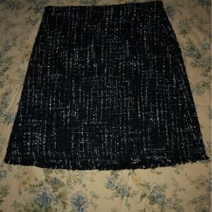 Ann Taylor Black with white and royal blue threading Tweed A-Line Mini Skirt